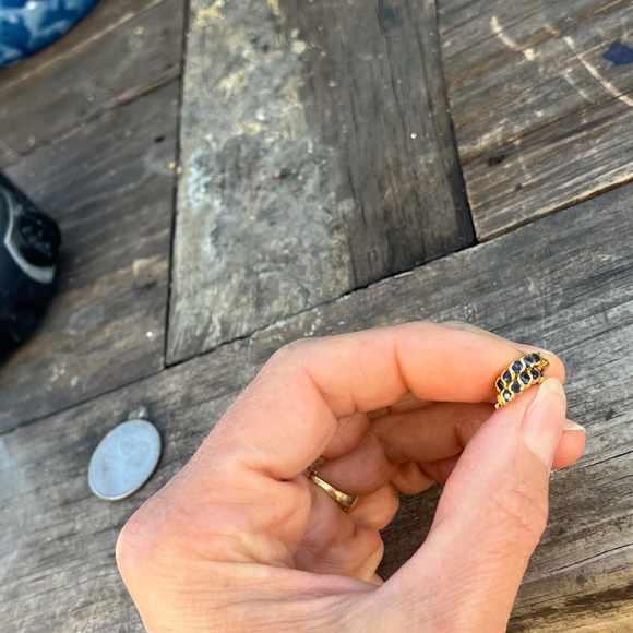 10k gold sapphire earrings natural blue hoop hoops huggies yellow minimalist 10k - Picture 14 of 16